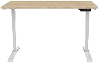 Monoprice Electric Single Motor Sit-Stand Complete Desk Table - Height Adjustable, Solid-Core Natrual Wood Top, for Home and Office, 47.2 x 23.6 Inch, White - Workstream Collection