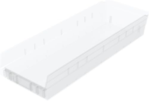 Akro-Mils 30184 Heavy Duty Plastic Shelf Bins, 24"x 8"x 4", Clear, 6-Pack