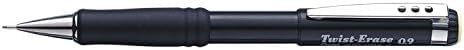 Pentel Mechanical Pencil 0.9 mm Twist Erase III, Twist Up Eraser, Pre-Loaded Super Hi-Polymer HB Lead, Black Barrel, 3-Pack