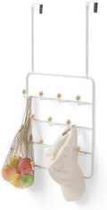 Umbra Estique Coat Rack, Over the Door Wall Hooks, 14 Hook, White/Natural