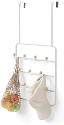 Umbra Estique Coat Rack, Over the Door Wall Hooks, 14 Hook, White/Natural