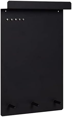 Kate and Laurel Mezzo Modern Wall Organizer Board, 15 x 24, Black, Decorative Magnetic Metal Board with Hooks