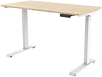 Monoprice Electric Single Motor Sit-Stand Complete Desk Table - Height Adjustable, Solid-Core Natrual Wood Top, for Home and Office, 47.2 x 23.6 Inch, White - Workstream Collection