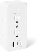 Amazon Basics Wall Mount Surge Protector Power Strip with 9-in-1 Hub, 1080 Joules, 6 AC Outlets, 1 USB-A and 2 USB-C (20W Fast Charging), White