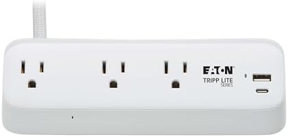 Eaton Tripp Lite Series Desk Clamp Power Strip Surge Protector, 3-Outlets, USB-A & USB-C Charging Ports, 900 Joules, 8ft Braided Flat Extension Cord, Lifetime Manufacturer's Warranty (TLP308U20CLAMP)