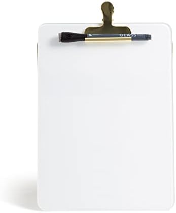 U Brands Glass Dry-Erase Desktop Easel, Tempered Glass, Gold Metal Stand, Removable Clip (Pack of 2)