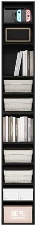 Furinno PASIR Book Shelf, 10-Tier Bookshelf, Bookcase with Open Shelf, 9.2 x 11.8 x 78.7, for Living Room, Bedroom, Home Office, Blackwood