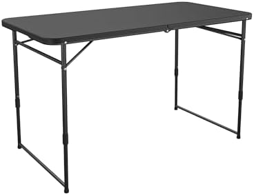 COSCO 4 ft. Fold-in-Half Adjustable Height Indoor/Outdoor Utility Table, Black