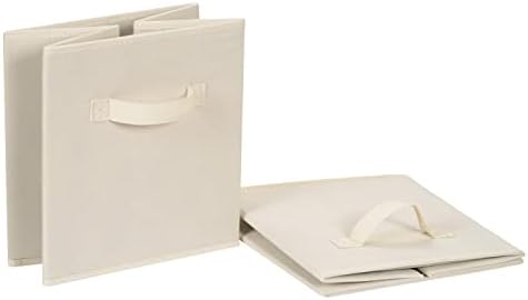 Amazon Basics Collapsible Fabric Storage Cube Bins Organizer with Handles for Organization and Organizing Solution, 13"x13"x13", Beige, 6-Pack