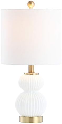 JONATHAN Y Daphne Ribbed Gourd Metal/Glass Table Lamp 20", White/Brass Gold