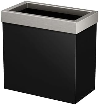 Gatco Small Bathroom Trash Can with Lid, Rectangle 3 Gallon Stainless Steel Wastebasket, Under Sink, Matte Black and Satin Nickel, for Bathroom, Bedroom, Office (1918SN)
