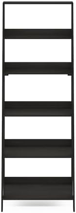 Furinno 6-Tier Ladder Shelf, Black Ladder Book Shelf, Bookcase, Storage Shelves, Storage Rack, for Organization and Storage, Living Room, Home Office, Black Espresso