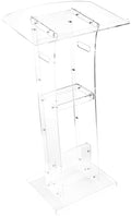 VEVOR Podium Stand, 43-Inch Acrylic Lectern, Portable Laptop Desk with Wide Reading Surface and Storage Shelf, Book Stopper, Floor-Standing, for Classroom, Wedding, Conference, Lecture and Concert