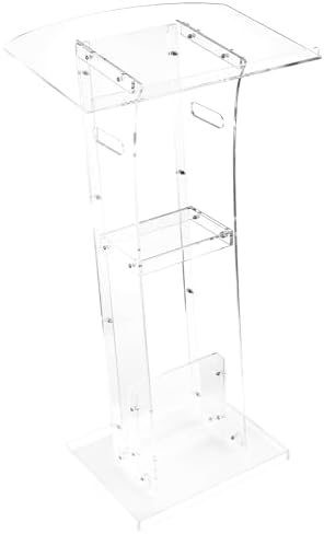 VEVOR Podium Stand, 43-Inch Acrylic Lectern, Portable Laptop Desk with Wide Reading Surface and Storage Shelf, Book Stopper, Floor-Standing, for Classroom, Wedding, Conference, Lecture and Concert