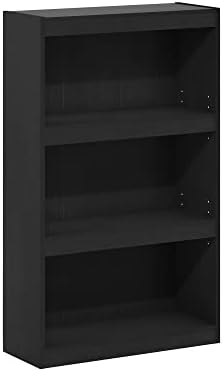 Furinno Jaya Book Shelf, 3-Tier Modern Bookshelf with Adjustable Shelf, Bookcase with Open Shelf, 9.5 x 24.5 x 40.3, for Organization and Storage, for Living Room, Bedroom, Home Office, Darkwood