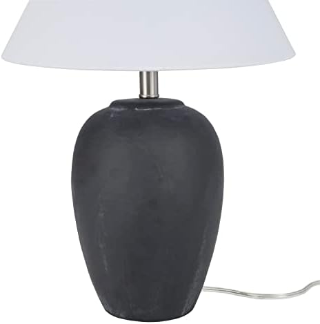 Nourison Home 23" Black Vintage Distressed Ceramic Pot Table Lamp for Bedroom, Living Room, End Table, with White Conical Empire Shade
