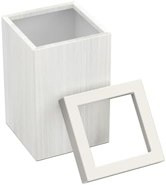Gatco Small Bathroom Trash Can with Lid, Square 3 Gallon Wastebasket, Under Sink, White Oak with Matte White, for Bathroom, Bedroom, Office (1936W)