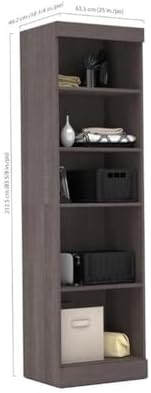Pemberly Row Contemporary Storage Unit, 25 in, Bark Gray Finish, Engineered Wood, 5 Shelves Adjustable Narrow Bookcase, Office Closet Organizer, Freestanding Home Storage for Mudroom or Pantry