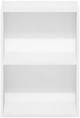 Furinno LUDER 2-Tier Book Shelf, Wide Open Shelves Bookshelf, Plain White