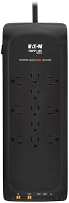 Eaton Tripp Lite Series Surge Protector Power Strip with Flat Plug Braided Extension Cord + Coax, Phone/Modem Protection, 4200 Joules, 8ft Cable, Manufacturer's (TLP118DBTELTV)