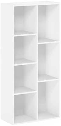 Furinno LUDER Book Shelf, 7-Cube Bookshelf, Bookcase with Open Shelves, 9.4 x 19.5 x 41.7, Easy Assembly, for Living Room, Bedroom, Home Office, Plain White