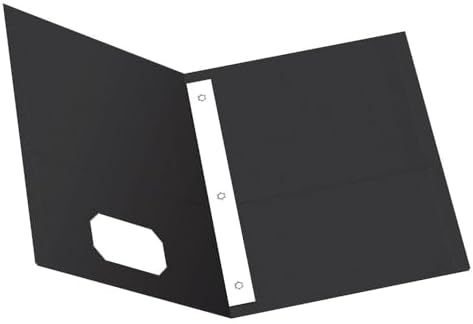 Oxford Two-Pocket Folders w/Fasteners, Black, Letter Size, 25 per Box (57706)