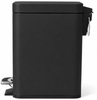 Home Zone Living 1.3 Gallon Small Bathroom Trash Can with Lid and Step Pedal, Stainless Steel Wastebasket with Slim Design for Home and Office, Matte Black, 5 Liters