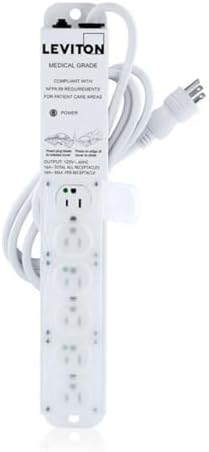 Leviton Medical Grade Power Strip, 15-Amp, 125-volt, 6-Outlets, 7-Feet Cord Length, 5306M-1N7