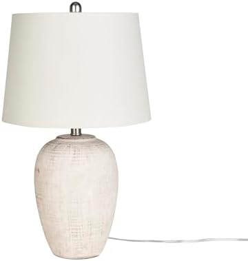 Nourison Home 23" Distressed Cream/Beige Rustic Ceramic Jar Table Lamp for Bedroom, Living Room, Dining Office, with Ivory Shade