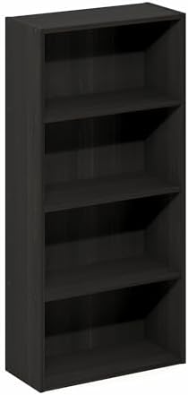 Furinno Basic Book Shelf, 4-Tier Bookcase with Open Shelf, Bookshelf, Cube Storage Organizer, 7 x 17 x 35, for Living Room, Bedroom, Home Office, Espresso