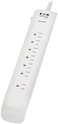 Eaton Tripp Lite Series TLP76 Surge Protector Power Strip with Flat Extension Cord Plug, 7 Outlets, 1500 Joules, 6ft Power Cable, White, Manufacturer's Liftime Warranty & $25,000 Insurance