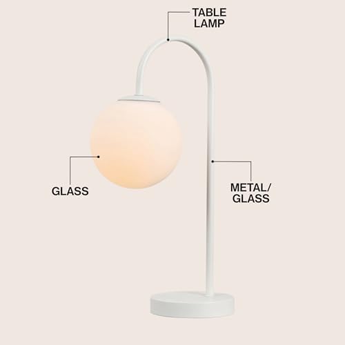 JONATHAN Y Arco Arched Metal Table Lamp 18.25" Globe Shade, White