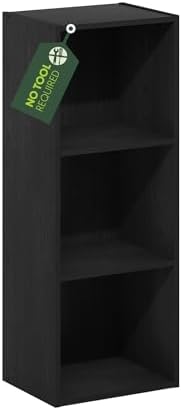 Furinno PASIR Book Shelf, 3-Tier Open Shelves Bookshelf, Bookcase, 9 x 12 x 32, for Living Room, Bedroom, Home Office, Darkwood