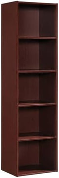 Pemberly Row 5-Shelf Wooden Bookcase, Mahogany Finish, Slim Multipurpose Storage Organizer, 59.06 in. H x 15.91 in. W x 11.77 in. D, Contemporary Design for Home Office, Bedroom, or Living Room Use