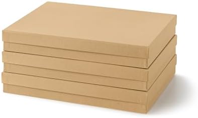 Soul & Lane - Letter Size Document Storage Boxes with Lids, Set of 3, Kraft | Flat Cardboard Paper Organizers for Letters, Files, Photos and Crafts, Stackable Office Keepsake Storage for Manuscripts
