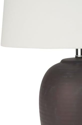 Nourison Home 23" Dark Purple Distressed Ceramic Pot Table Lamp for Bedroom, Living Room, Dining, Office, with White Shade