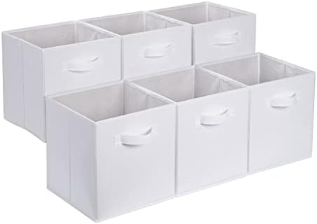 Amazon Basics Collapsible Fabric Storage Bins with Handles, Cube Organizer, 13"x13"x13", White, 6-Pack