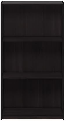 Furinno Basic 3-Tier Book Shelf with Open Shelves, Dark Walnut