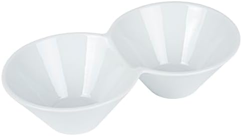 Restaurantware-9.1 x 4.9 x 2.3 Inch Double Dip Bowls, 1 Microwavable Condiment Server - 2 Compartments, Microwavable, White Porcelain Dip Tray, Dishwashable, For Snacks, Condiments, Or Toppings
