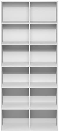 Furinno Basic Book Shelf, 12-Cube Bookshelf, Bookcase with Open Shelf, Cube Storage Organizer, 12 x 32 x 71, for Living Room, Home Office, White