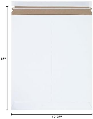 Top Pack Supply 12 3/4 x 15' Stayflats Brand Rigid Flat Mailers, White (Pack of 100) Photo Document Mailers, Peel & Seal Closure, Tear Strip Easy Opening.