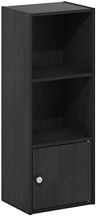 Furinno LUDER Book Shelf, 3-Tier Modern Bookshelf, Bookcase with 1 Door Storage Cabinet, 9.3 x 12 x 31.5, for Living Room, Bedroom, Home Office, Darkwood