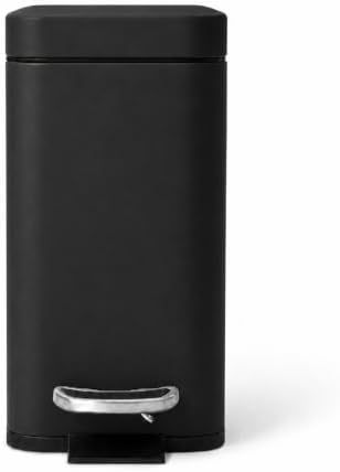 Home Zone Living 1.3 Gallon Small Bathroom Trash Can with Lid and Step Pedal, Stainless Steel Wastebasket with Slim Design for Home and Office, Matte Black, 5 Liters