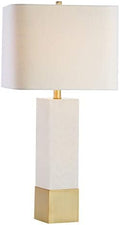 JONATHAN Y Jeffrey Table Lamp Bedside Metal Marble 29", Brass Gold/White