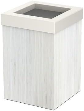 Gatco Small Bathroom Trash Can with Lid, Square 3 Gallon Wastebasket, Under Sink, White Oak with Matte White, for Bathroom, Bedroom, Office (1936W)