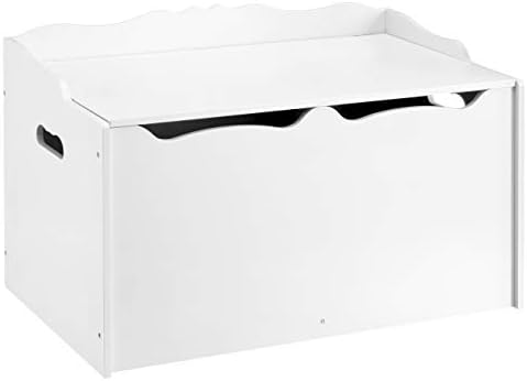 Amazon Basics Kids Wooden Toy Storage Chest with Safety Lid, Spacious Organizer for Bedroom, White, 30" x 18" x 19"