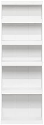 Furinno JAYA Book Shelf, 5-Tier Bookshelf, Enhanced Home Bookcase with Adjustable shelf, 9.5" x 24.5" x 71.1", for Organization and Storage, for Living Room, Bedroom, Home Office, White