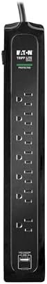 Eaton Tripp Lite Series TLP76BUC Surge Protector Power Strip with Flat Plug & USB Ports, 7 Outlets, 1500 Joules, 6ft Power Cable, Black, Manufacturer's Liftime Warranty & $25,000 Insurance