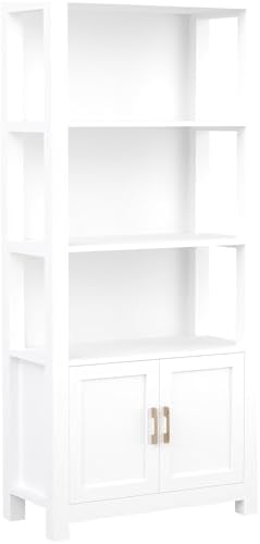 Martha Stewart Hutton 4-Tier Shaker Style Bookcase with Cabinet, White