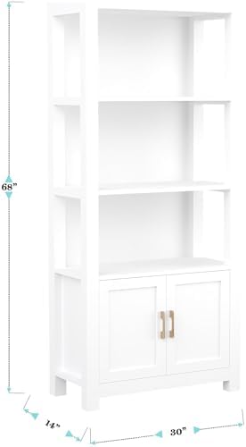 Martha Stewart Hutton 4-Tier Shaker Style Bookcase with Cabinet, White